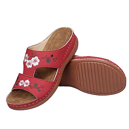 Nilioyul 2x modische Damen Sommersandalen für Sehenswürdigkeiten, Gummi Hausschuhe für Damen, Damen Hausschuhe, Hausschuhe für Damen, Rot, 41.1 von Nilioyul