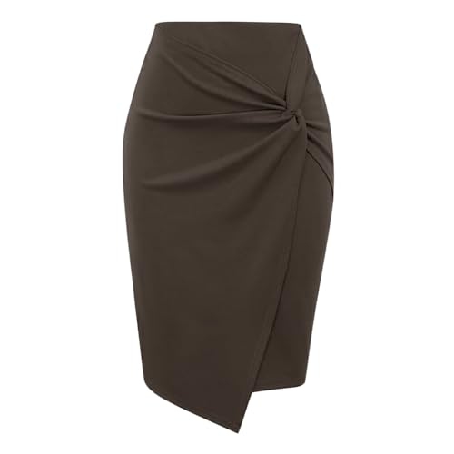 Nilioyul Alle Gelegenheiten, hohe Taille, Wickel Front Bleistiftröcke für Damen, Premium Polyester, elastische Taille, Stretch Midi Bleistiftrock, Khaki, M von Nilioyul