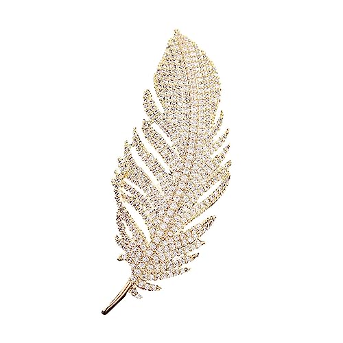 Nilioyul Dame Feder Brosche Männer Broschen Zirkon Mantel Brust Pin Glänzend für Hochzeit Braut Urlaub Kleidung Kragen Zubehör, Gold von Nilioyul