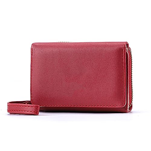 Nilioyul Damen Geldbörsen, PU, kurzer Kartenhalter, Reißverschluss, dreifach gefaltet, Multi Karten Geldbörse, AntlerDecor, einfacher Stil, Münze, Schlüssel, weiche Tasche, Rot von Nilioyul