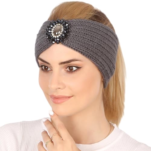 Nilioyul Gestricktes Stirnband für Damen, atmungsaktiv, schweißabsorbierend, bequem, multifunktional, Ohrenwärmer, Kopfwärmer, Polyester, Dunkelgrau von Nilioyul