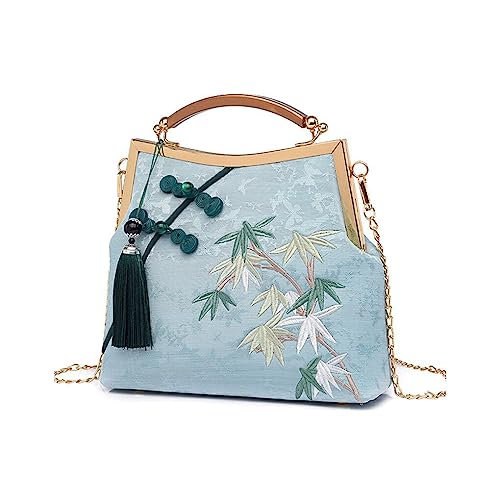 Nilioyul Kette Umhängetasche Chinesischen Stil Handtaschen Tragbare Reine Herbst Vintage Blumen Exquisit Gestickte Träger, Blau von Nilioyul