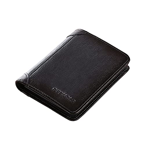 Nilioyul Mode Echtes Leder Herren Geldbörse Business ID Kartenhalter Trifold Male Pocket Retro Bifold Multifunktions Geldbörse, Grau Blau, Dreifach von Nilioyul