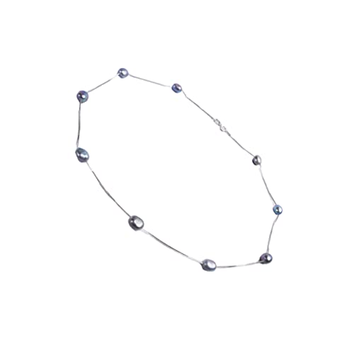 Nilioyul Silberne Damen Perlenkette, einfarbig, Ersatz, exquisite Mädchen Party, Hochzeit, Halsband, Schmuck, Geburtstagsgeschenk, Schwarz Blau, 40cm von Nilioyul