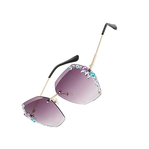 Nilioyul Strass Sonnenbrille für Damen – stilvolle UV 400 Schutz Sonnenbrille, PC, rahmenlos, modisch, Vintage, rundes Gesicht, Grau von Nilioyul