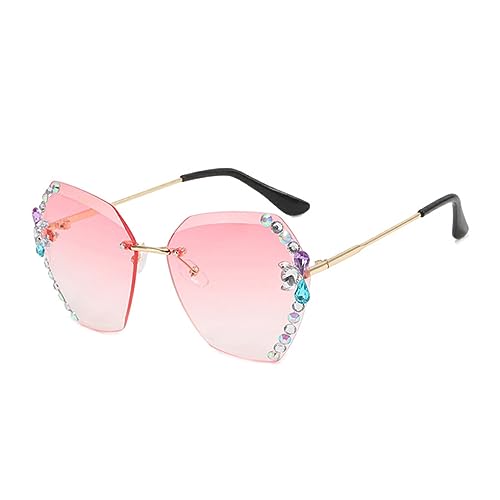 Nilioyul Strass Sonnenbrille für Damen – stilvolle UV 400 Schutz Sonnenbrille, PC, rahmenlos, modisch, Vintage, rundes Gesicht, Rosa von Nilioyul