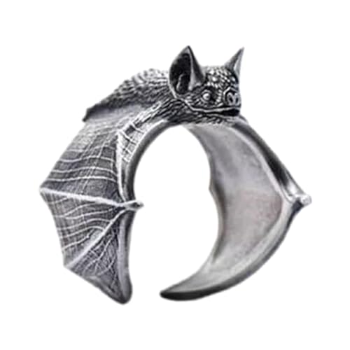 Nilioyul Verstellbarer Vintage Fledermaus Ring – für Liebhaber des Gothic und Punk Stils. Gothic offene Fingerringe, Fledermaus Fingerringe, Statement Ringe, Antike Farbe von Nilioyul