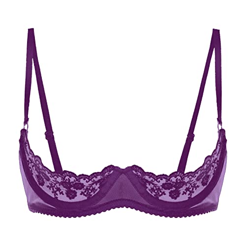 Nimiya Damen BH Sexy Durchsichtig Spitzen Bralette Push Up Mit Bügel Unterbrust Büstenhebe Busenfrei Übergröße Dessous Erotik Reizwäsche Nachtwear Violett A 3XL von Nimiya