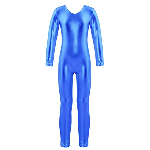 Nimiya Mädchen Tanz Bodysuit Kinder Ballett Trikot Overall Einteiler Ganzkörper Body Turnanzug Ganzkörperanzug Gymnastik Anzug Sport Yoga Training Royal Blau 128 von Nimiya