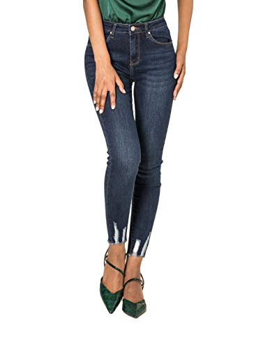 Nina Carter P090 Damen Skinny Fit Jeanshosen HIGH Waist Used-Look Jeans (Dunkelblau (P090-2B), M) von Nina Carter