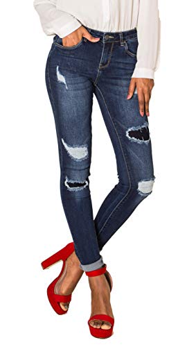 Nina Carter P100 Damen Skinny Fit Jeanshosen S-3XL Low Waist Jeans Destroyed-Effekten Used-Look Waschungseffekt, Dunkelblau (P100), S von Nina Carter