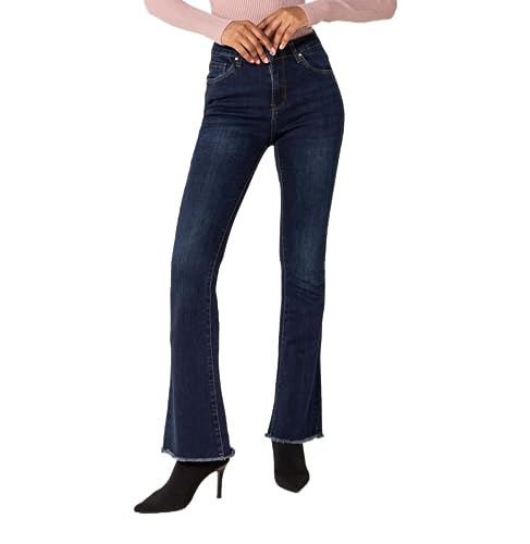 Nina Carter Damen Bootcut Jeans Mid Waist Stretchjeans Flared Jeanshosen Used-Look Schlaghosen, Dunkelblau (P218-2), XL von Nina Carter