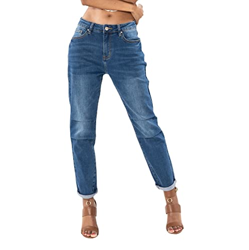 Nina Carter Damen Boyfriend Jeans High Waist MOM Jeans Parachute Style Used-Look Waschungseffekt, Blau (Q1892), S von Nina Carter