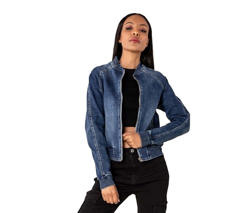 Nina Carter Damen Jeans-Bomberjacken mit Rippbündchen Leichte Jeansjacke Übergangsjacke Stretch Denim Casual Jacke (Blau (S550), L) von Nina Carter