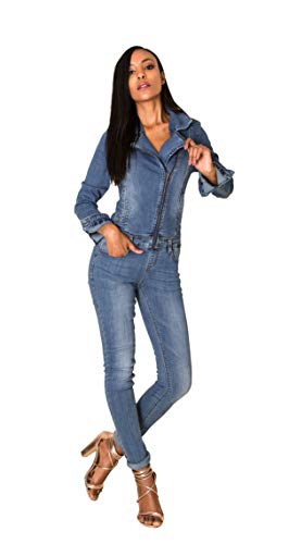 Nina Carter Damen Jeans Overall Art. S387 Jumpsuit Skinny Fit Denim-Overall (Blau, L) von Nina Carter