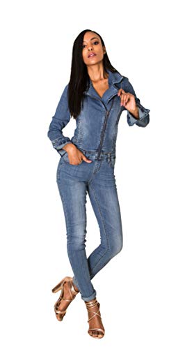 Nina Carter Damen Jeans Overall Art. S387 Jumpsuit Skinny Fit Denim-Overall (Blau, M) von Nina Carter