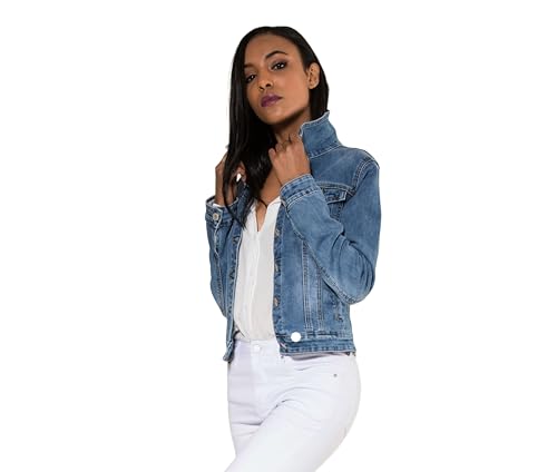 Nina Carter Damen Jeansjacke Übergangsjacke Leichte Waschungseffekt Jacke Blau Denim Casual (Hellblau (Light Blue), M) von Nina Carter