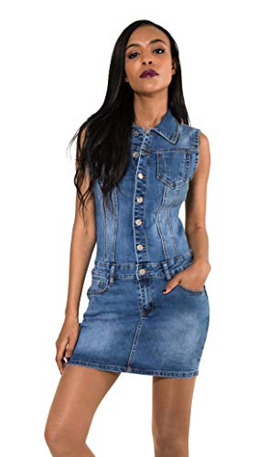 Nina Carter Damen Jeanskleid Kurzes Sommer Denim Kleid Slim Fit Jumpsuit-Kleid, Blau (Blue S388-5), XL von Nina Carter