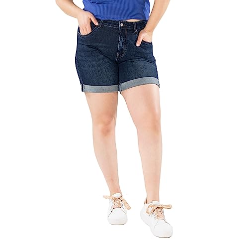 Nina Carter Damen Kurze Jeanshosen Große Größen HIGH Waist Jeans Sommer Hose Used-Look, Dunkelblau (P207-2), 40 von Nina Carter