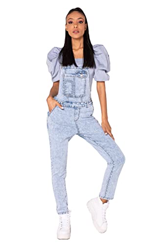 Nina Carter Damen Latzhose Jeans Boyfriend Denim Overall Jumpsuit Used-Look Sommeroverall (Himmelblau (S512-8), L) von Nina Carter