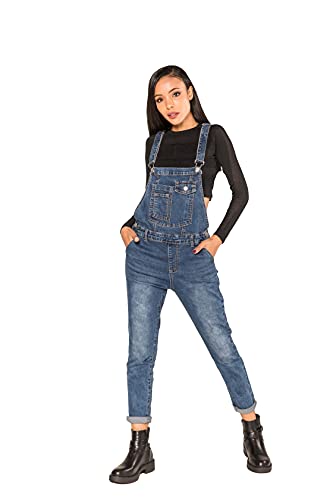 Nina Carter Damen Latzhose Jeans Boyfriend Denim Overall Jumpsuit Used-Look Sommeroverall (Mittelblau (S512-3), L) von Nina Carter