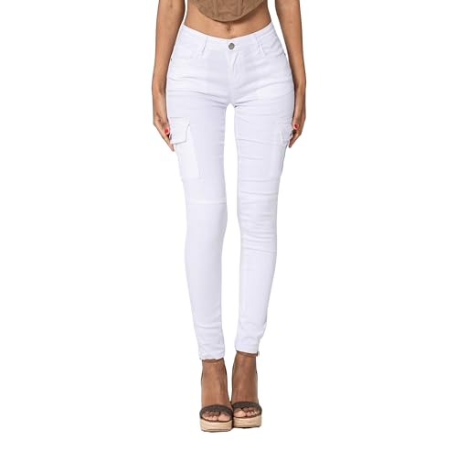 Nina Carter Damen S353 Cargohosen Skinny Fit Jeanshosen Cargo Jeans Stretchjeans Cargojeans Used Look (Weiß (S353), S, s) von Nina Carter