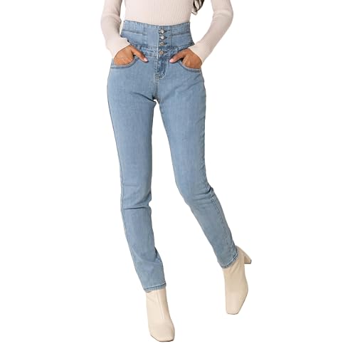 Nina Carter Damen Skinny Fit Jeanshosen High Waist Jeans Used-Look, Hellblau (LC218-1), M von Nina Carter