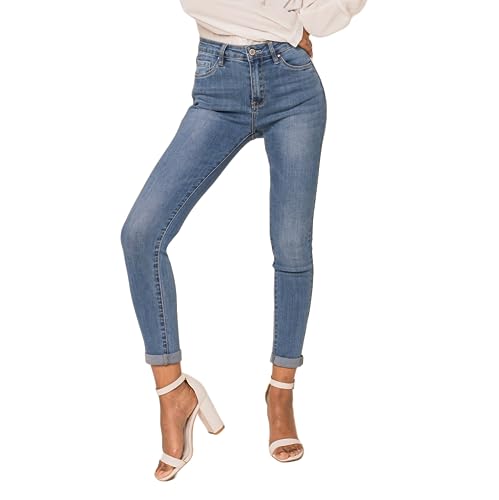 Nina Carter Damen Skinny Fit Jeanshosen High Waist Jeans Used-Look, Hellblau (P078-5), L von Nina Carter