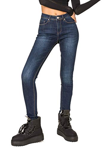 Nina Carter P076-2B Damen Skinny Fit Jeanshosen HIGH Waist Jeans Used-Look (Dunkelblau (P076-2B), L) von Nina Carter