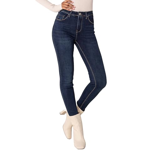 Nina Carter P076 Damen Skinny Fit Jeans High Waist Jeanshosen Push-Up Stretch Used-Look Denim Hose (Dunkelblau (P076-9), L) von Nina Carter