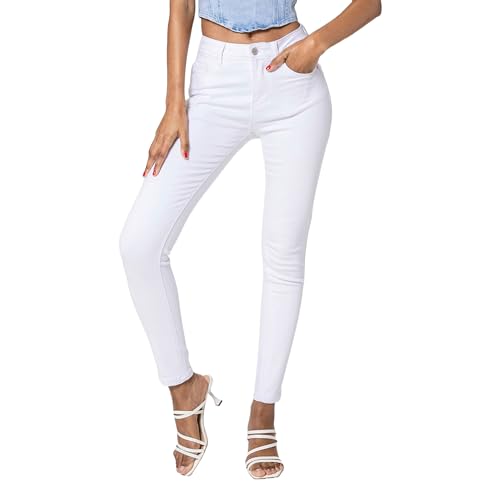 Nina Carter P076 Damen Skinny Fit Jeans High Waist Jeanshosen Push-Up Stretch Used-Look Denim Hose (Weiß (P076-10), XS) von Nina Carter