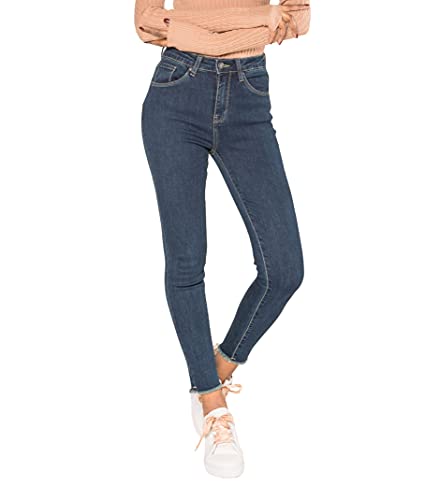 Nina Carter P077 Damen Skinny Fit Jeanshosen HIGH Waist 7/8 Jeans Used-Look Waschungseffekt (Dunkelblau (P077-12), XS) von Nina Carter