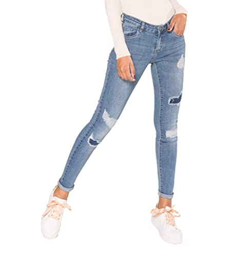 Nina Carter P100 Damen Skinny Fit Jeanshosen HIGH Waist Destroyed-Effekten Jeans Used-Look Waschungseffekt (Hellblau (P101-6), XL) von Nina Carter