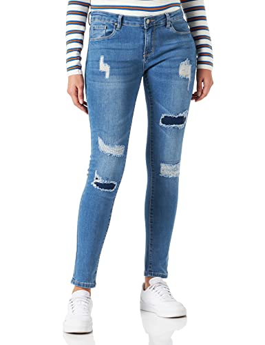 Nina Carter P100 Damen Skinny Fit Jeanshosen S-3XL Low Waist Jeans Destroyed-Effekten Used-Look Waschungseffekt, Blau (P101-5), XS von Nina Carter