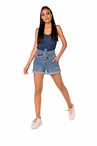 Nina Carter P168 Damen Kurzer Jeans Short Denim Kurze Hose A-Linie Short High Waist Used Look Sommershort (Blau (P168), M, m) von Nina Carter