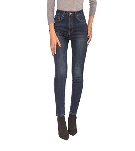 Nina Carter P190 Damen Skinny Fit Jeanshosen Extra HIGH Waist Jeans Used-Look (Dunkelblau (P190-2), L) von Nina Carter