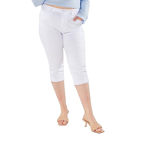 Nina Carter P200 Damen Capri Jeanshosen Große Größen HIGH Waist Jeans Sommer Hose Used-Look, Weiß (P200-9), 46 von Nina Carter