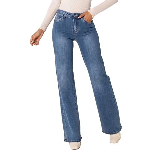 Nina Carter P211 Damen Tall Bootcut Jeans High Waist Schlaghosen Stretchjeans Jeanshosen Used-Look, Blau (P211-5), XL von Nina Carter