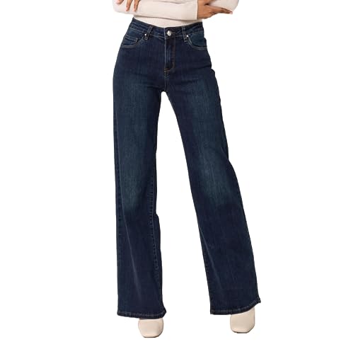 Nina Carter P211 Damen Tall Bootcut Jeans High Waist Schlaghosen Stretchjeans Jeanshosen Used-Look, Dunkelblau (P211-2), L von Nina Carter