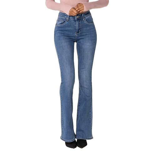 Nina Carter P212 Damen Tall Bootcut Jeans High Waist Schlaghosen Stretchjeans Jeanshosen Used-Look, Blau (P212-5), L von Nina Carter