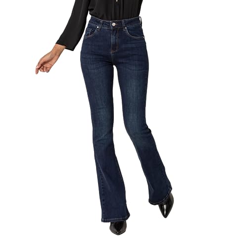 Nina Carter P212 Damen Tall Bootcut Jeans High Waist Schlaghosen Stretchjeans Jeanshosen Used-Look, Dunkelblau (P212-2), XXL von Nina Carter