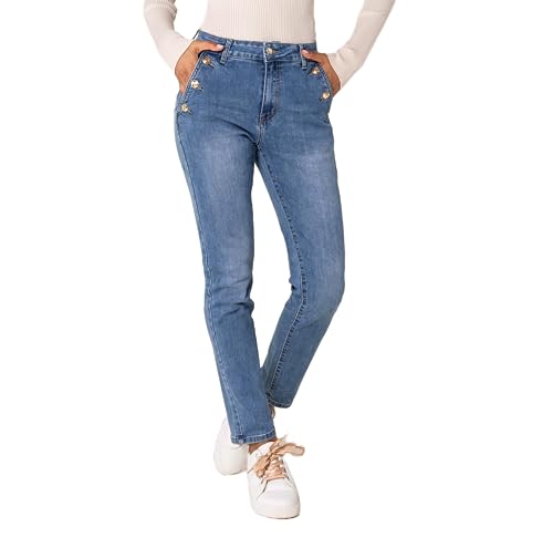 Nina Carter P216 Damen Mom Jeans High Waist Jeanshosen Used-Look Stretchjeans, Blau (P216-5), S von Nina Carter