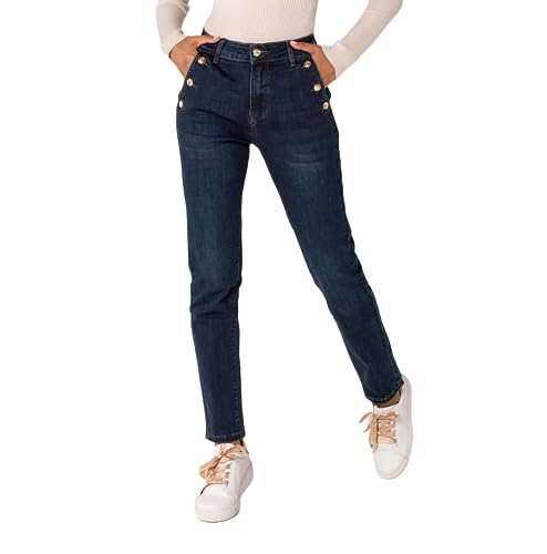 Nina Carter P216 Damen Mom Jeans High Waist Jeanshosen Used-Look Stretchjeans, Dunkelblau (P216-2), S von Nina Carter