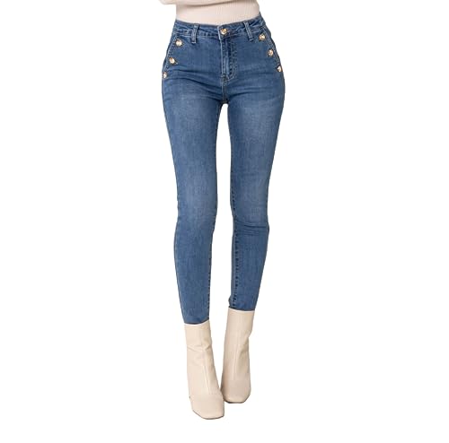 Nina Carter P217 Damen Skinny Jeans High Waist Jeanshosen Used-Look Stretchjeans, Blau (P217-5), M von Nina Carter