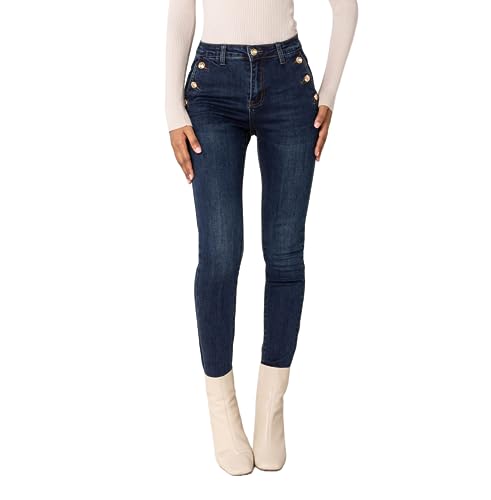 Nina Carter P217 Damen Skinny Jeans High Waist Jeanshosen Used-Look Stretchjeans, Dunkelblau (P217-2), L von Nina Carter