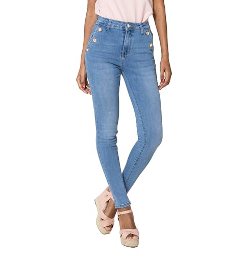 Nina Carter P217 Damen Skinny Jeans High Waist Jeanshosen Used-Look Stretchjeans, Hellblau (P217-6), L von Nina Carter