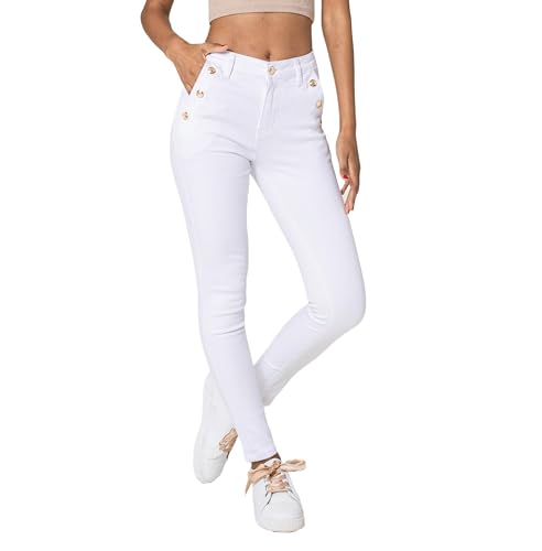 Nina Carter P217 Damen Skinny Jeans High Waist Jeanshosen Used-Look Stretchjeans, Weiß (P217-10), S von Nina Carter