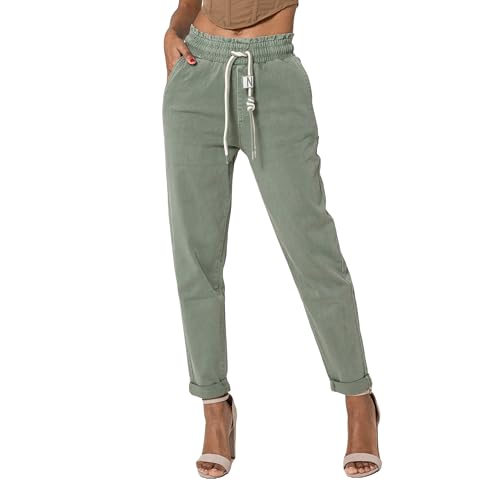 Nina Carter P500 Damen Jogginghose High Waist Jeanshosen Sommer Jeans (Khaki (P500-3), L) von Nina Carter