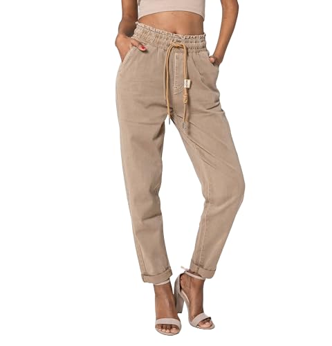 Nina Carter P500 Damen Jogginghose High Waist Jeanshosen Sommer Jeans (Sandfarben (P500-7), L) von Nina Carter