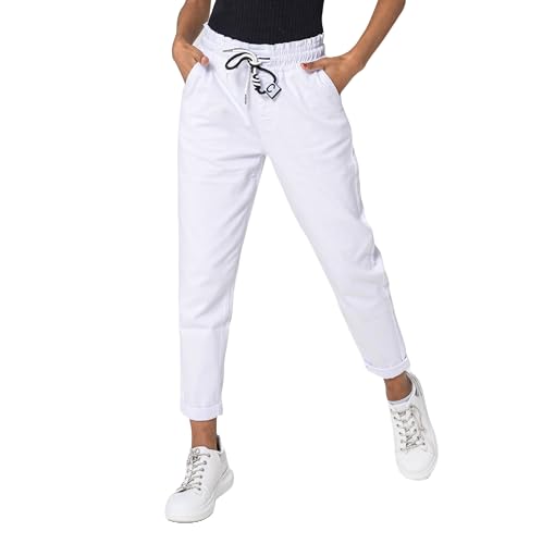 Nina Carter P500 Damen Jogginghose High Waist Jeanshosen Sommer Jeans (Weiß (P500-2), L) von Nina Carter